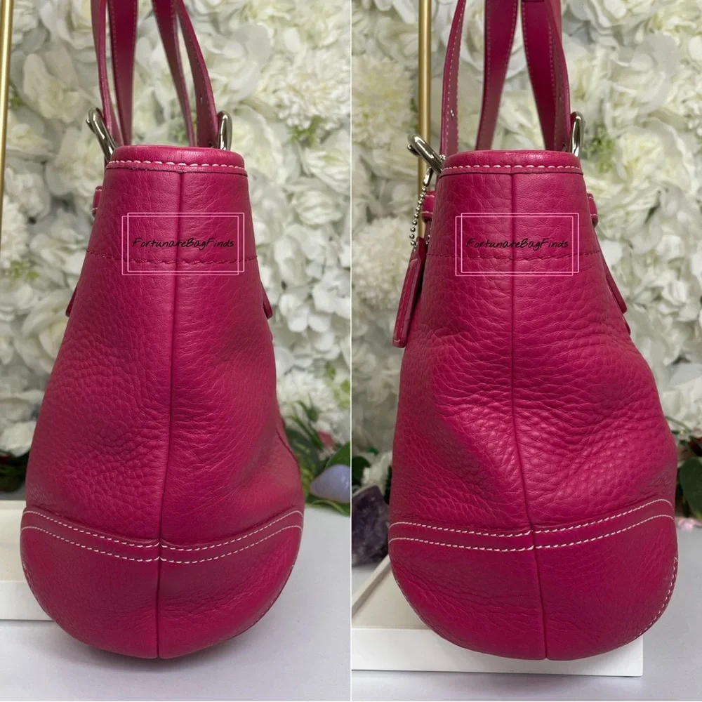 Y2K Vintage Coach Hot Pink Pebble Leather Tote Bag & Strawberry Charm Chain SET - Picture 9 of 16